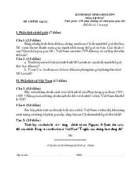 Ki thi hoc sinh gioi lơp 9 môn lịch sử thơi gian 150 phut (không kê thơi gian giao đê)